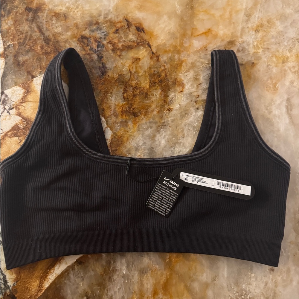 SKIMS Black Ribbed Scoop Sports Bra